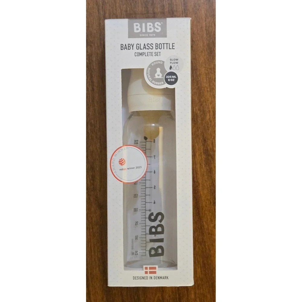 BIBS Baby Glass Bottle Complete Set 8oz 225ml Ivory Slow Flow Anti-Colic 5014216